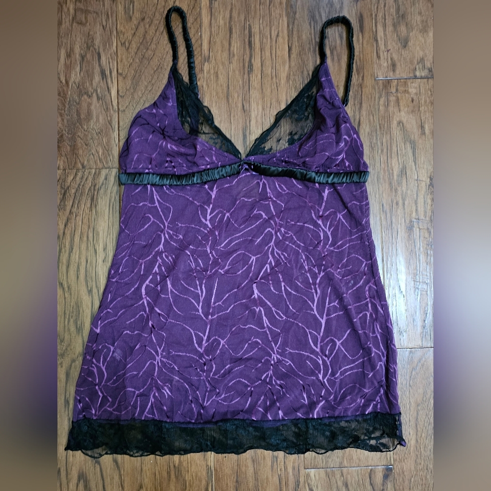 Purple Lace Trim Satin Cami Babydoll Lingerie